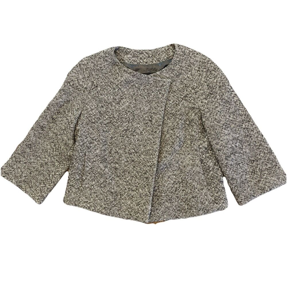 Banana Republic Gray Tweed Moto Blazer Jacket Wool Blend Career Swing Small